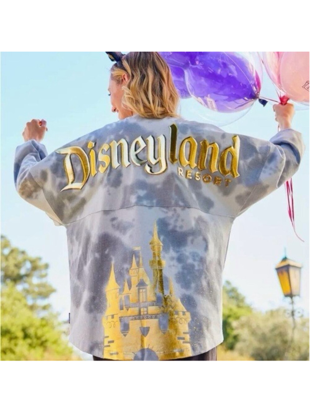 Walt Disney World Spirit Jersey Gray Gold Cinderella Castle Tie Dye Sz L NWT